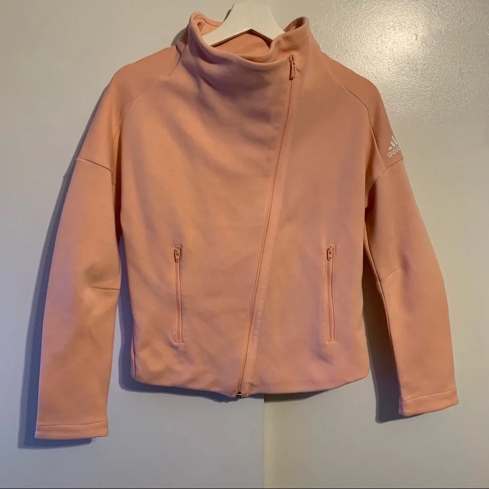 Adidas girl 11-12 youth Id jacket form fitting 2 pockets glow pink athletic gym